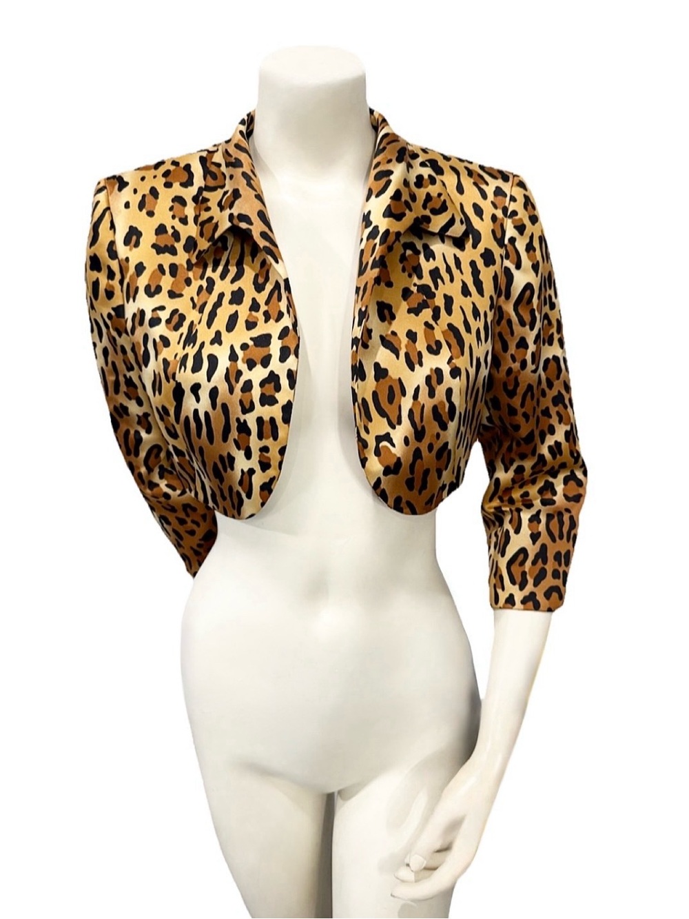Vintage Tahari Arthur S. Levine Leopard Print Cropped Bolero Jacket Size 8 Y2K